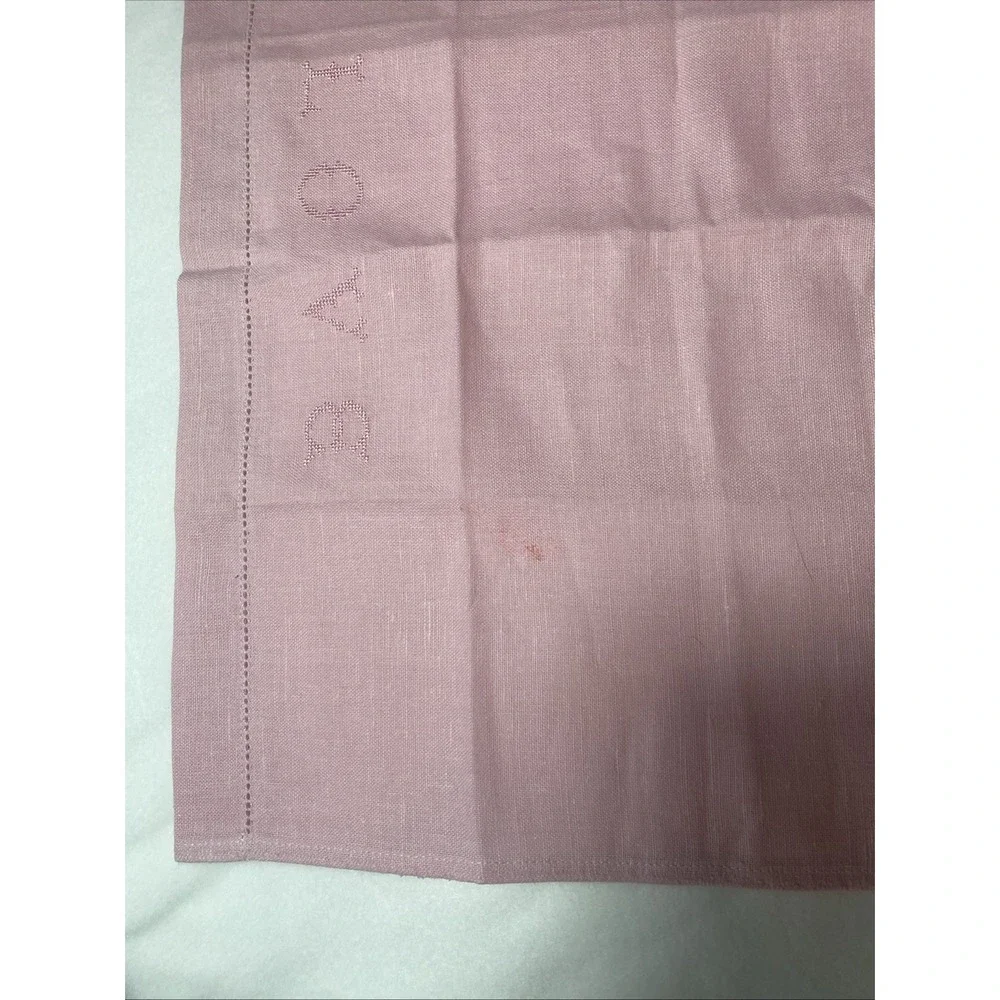 Williams Sonoma Pink Embroidered‎ LOVE Hemstitched Dish Tea Towel Linen Decor